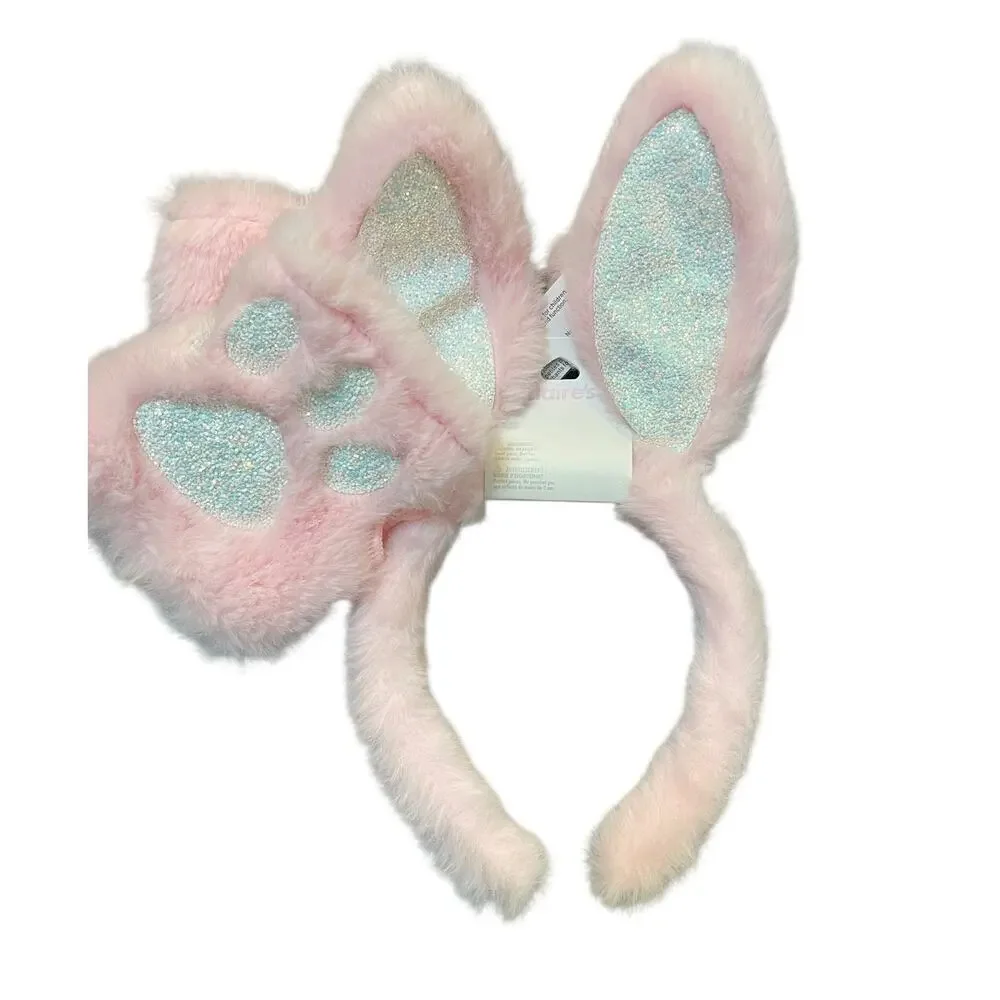 Claires Bunny Dress Up Set Ears Headband Paw Arm Warmers Cottontail Plush Gift